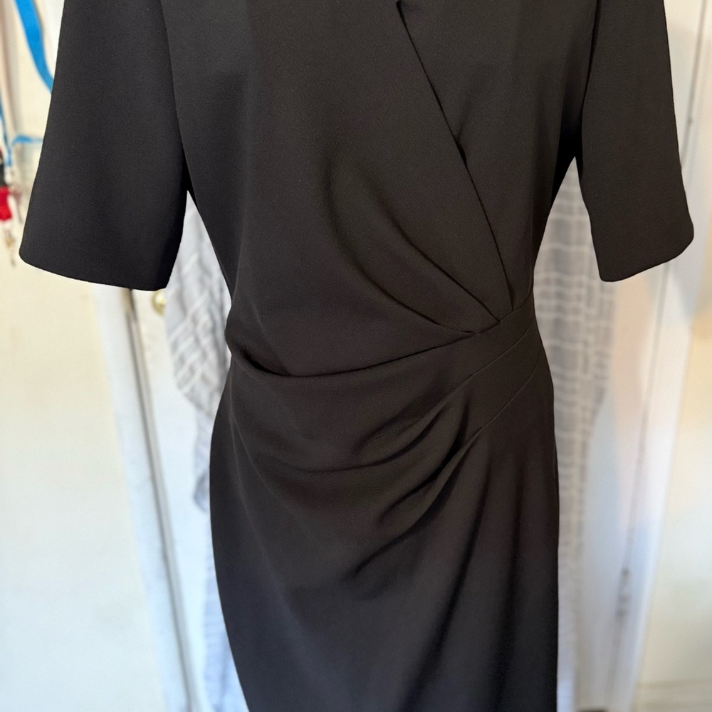 Tahari Black Ruched Wrap Midi Dress V-Neck